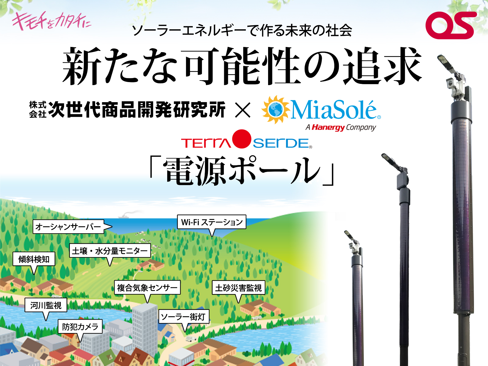 次世代商品開発研究所がアメリカ・シリコンバレーに拠点を置く世界的な太陽電池モジュールメーカーMiaSoléのCIGSセルを採用し、技術提携のもとTERRA SERDE電源ポールの開発に着手。